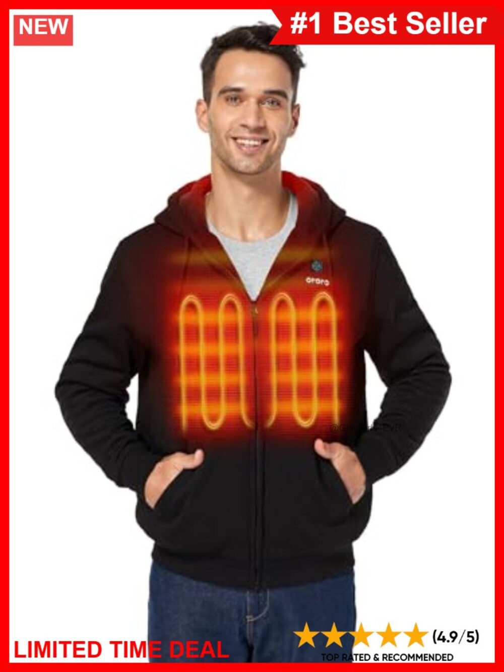 Unisex Heated Fleece Hoodie 4-Zone Cotton Zip Up Long Sleeve